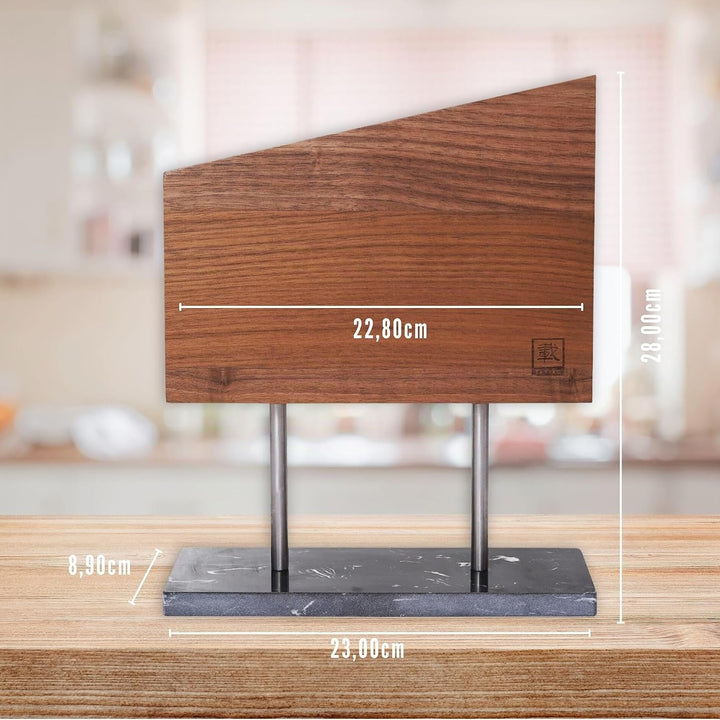 zayiko Doppelseitiger Magnetischer Messerblock aus Nussbaumholz mit Steinsockel I Stilvoller Messerh