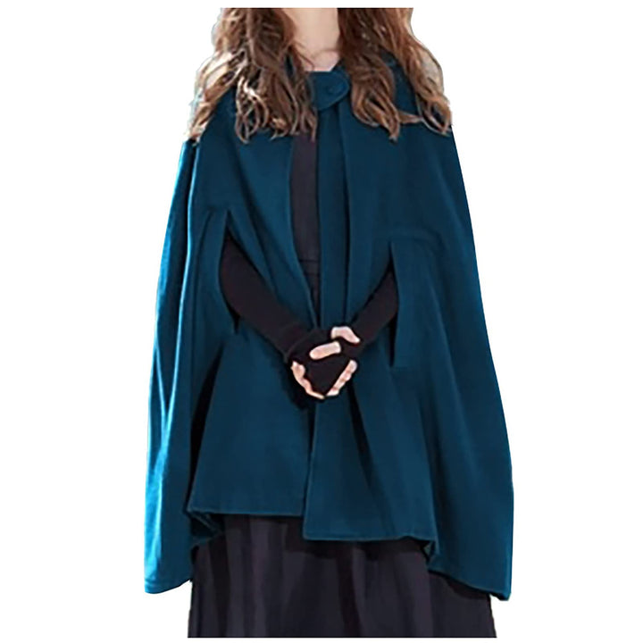 Wollen Umhang mit Kapuze Damen Vintage Einfarbig Poncho Robe Halloween Kostüm Leichte Trenchcoat Win