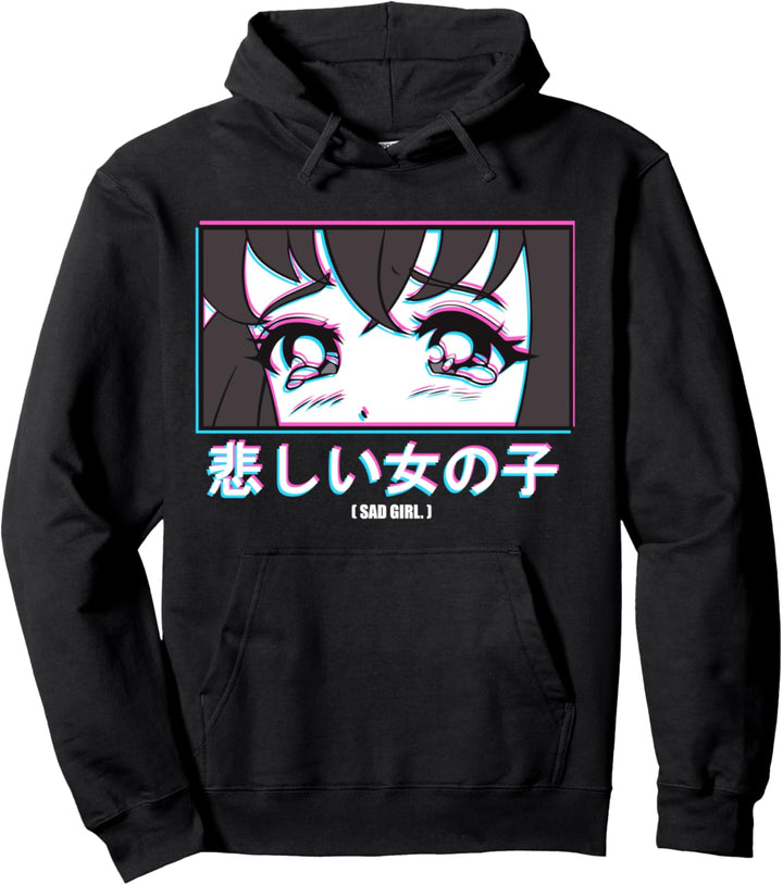 Japan Sad Girl Anime Glitch Aesthetic Vaporwave Pullover Hoodie