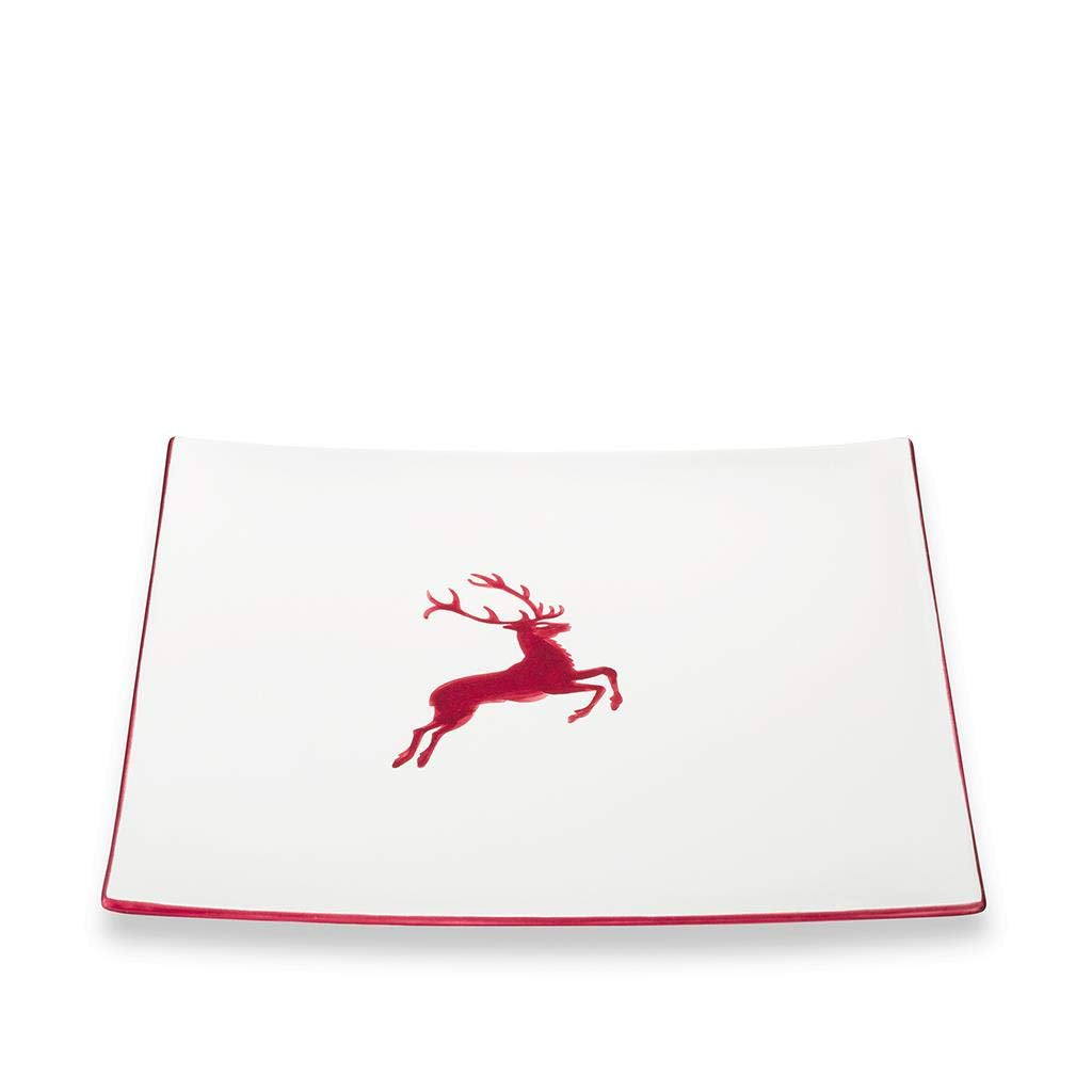GMUNDNER KERAMIK Platzteller eckig Grösse: l= 31 cm x b= 31 cm x h= 2.8 cm bordeauxroter Hirsch Gesc