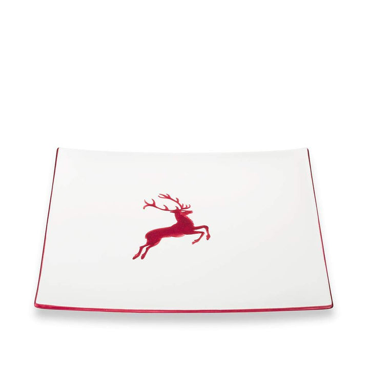 GMUNDNER KERAMIK Platzteller eckig Grösse: l= 31 cm x b= 31 cm x h= 2.8 cm bordeauxroter Hirsch Gesc
