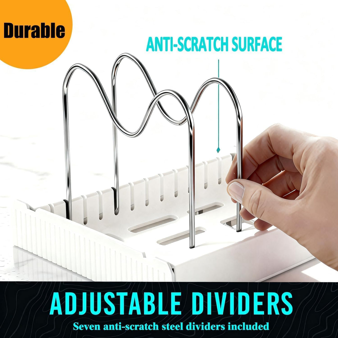 Expandable Pan Organizer for Cabinet, Pots lid and Pans Holder Rack with 7 Adjustable Dividers,Compa