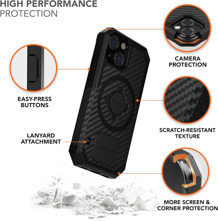 Rokform - iPhone 13 Mini Hülle, Rugged Series, Dual Magnet Plus MagSafe kompatibel, magnetische Schu