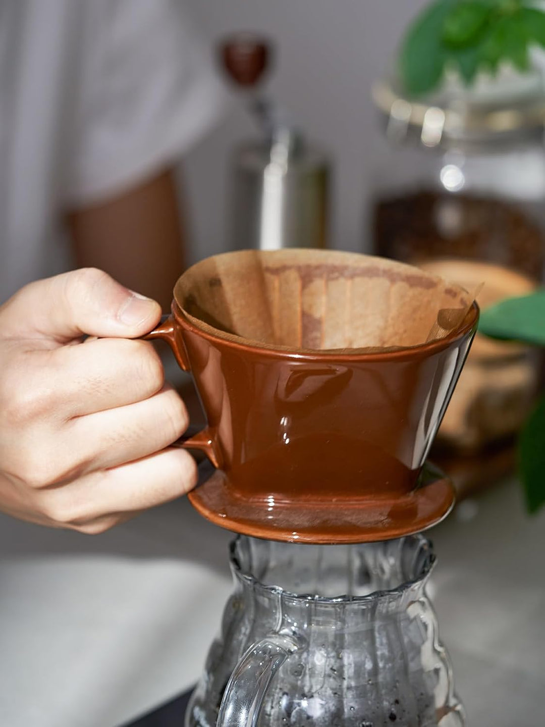 DOWAN Porzellan Kaffeefilter Grösse 2, Permanent Kaffeefilter für 2 Tassen Braun, Braun