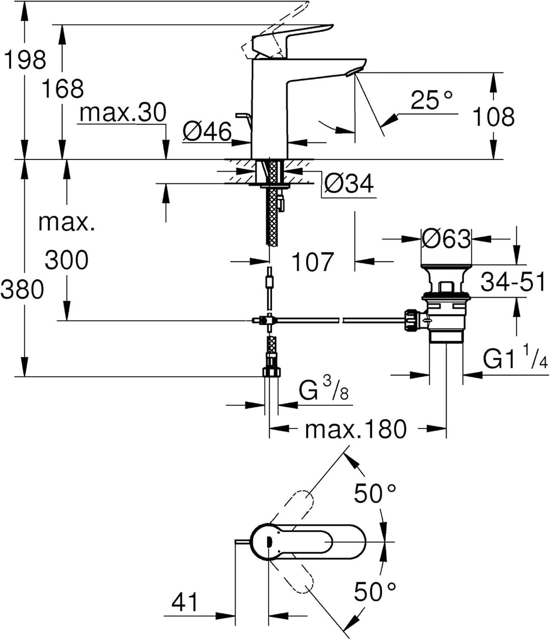 GROHE BauEdge | Badarmatur - Einhand-Wannenbatterie, chrom | 23334000 & BauEdge | Badarmaturen-Einha