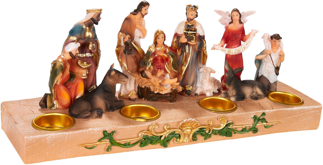 BRUBAKER Krippenfigur Kerzenhalter - Weihnachtskrippe für Kerzen mit 3 cm Ø - 29 cm Tischkrippe Weih