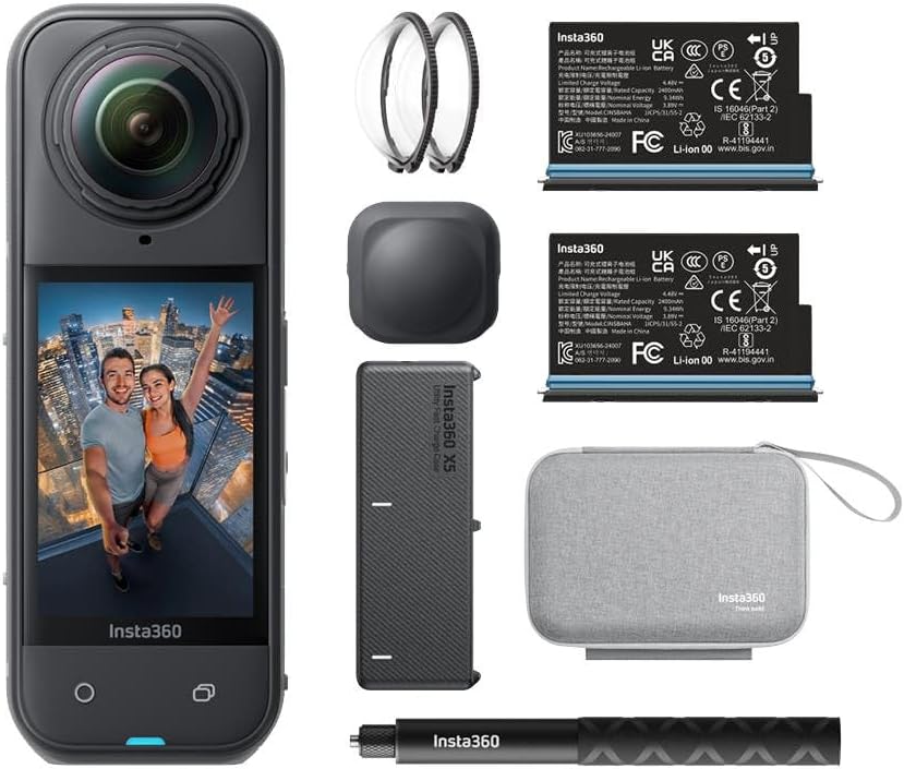 insta360 X5 Essentials Bundle – 8K wasserdichte 360°-Action-Kamera, geringe Helligkeit, unsichtbarer