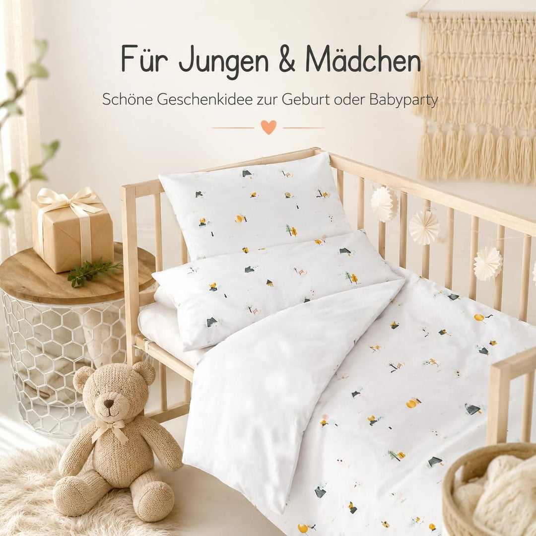 various Wendbare Babybettwäsche-Sets (60 x 120 cm), 100% Baumwolle, bestehend aus Bettbezug und Kiss