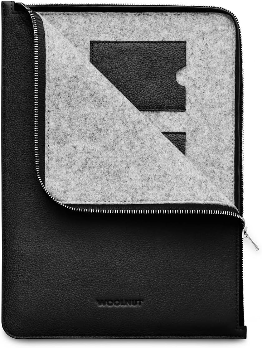 Woolnut Leder Folio Zipper Sleeve Case Hülle Tasche für MacBook Pro 13/14 Zoll - Schwarz MacBook Pro