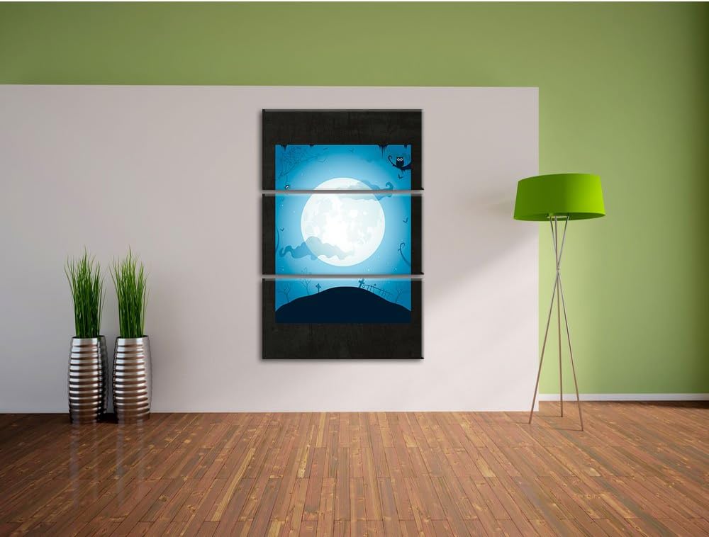 Pixxprint Schauriger Mond als Leinwandbild/Grösse: 3 Teilig (120x80) cm/Wandbild/Kunstdruck/fertig b