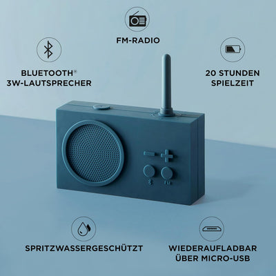 Lexon TYKHO 3 Tragbarer Bluetooth Lautsprecher mit FM Radio, Wasserdicht und Wiederaufladbarer Akku