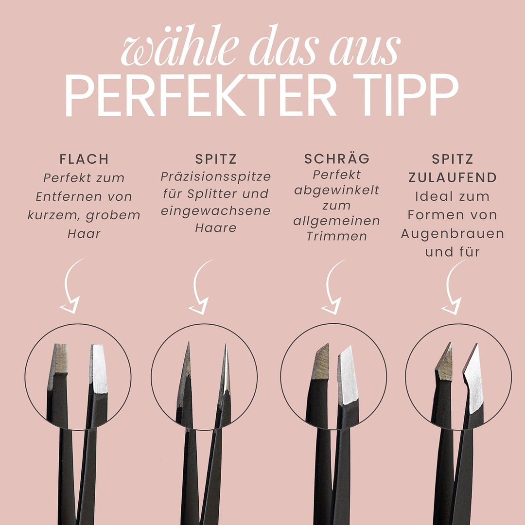 Tweezer Guru augenbrauen zupfen – Pinzetten Set aus Edelstahl - Abgeschrägt &amp; Spitz – Präzision zur