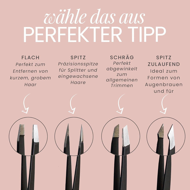 Tweezer Guru augenbrauen zupfen – Pinzetten Set aus Edelstahl - Abgeschrägt &amp; Spitz – Präzision zur
