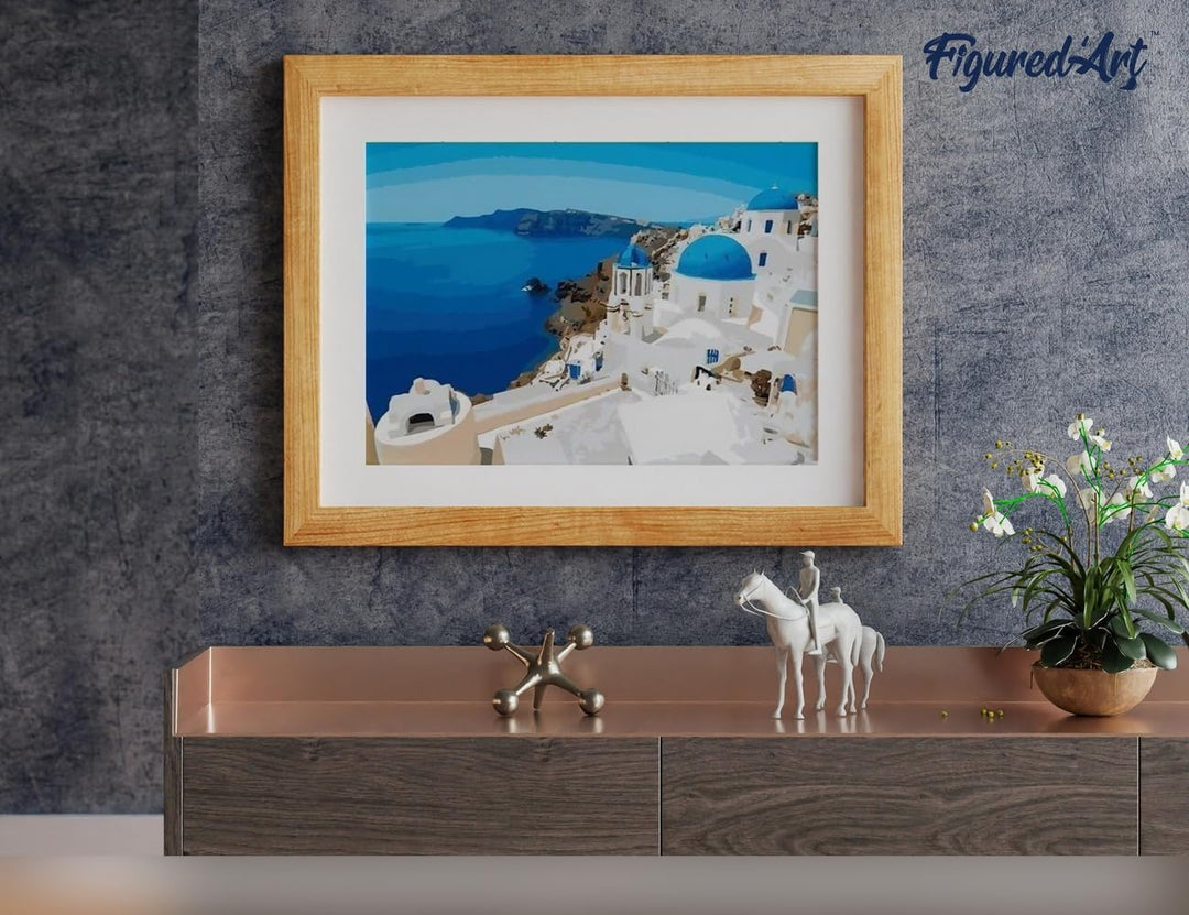 Figured'Art Malen Nach Zahlen Erwachsene Mit Rahmen Griechisches Dorf - Paint by Numbers Basteln DIY