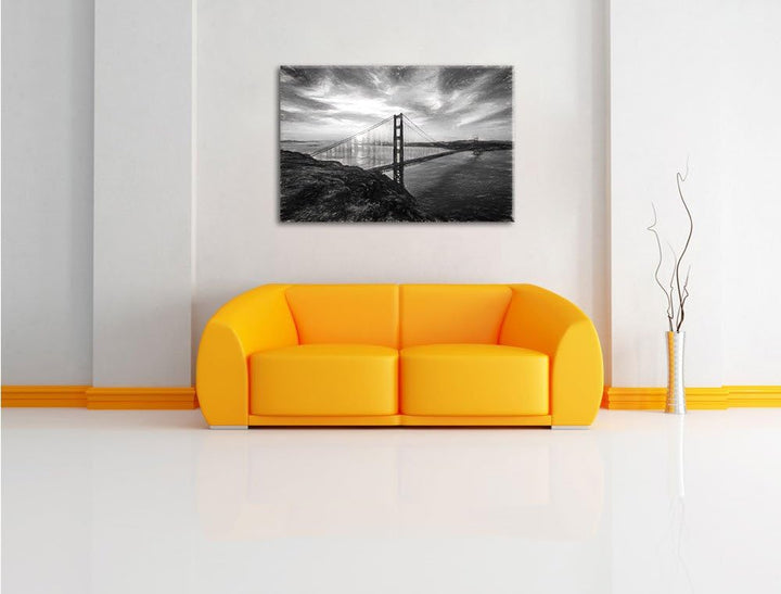 Pixxprint Gigantische Golden Gate Bridge in San Francisco Kohle Zeichnung Effekt, Format: 100x70 auf