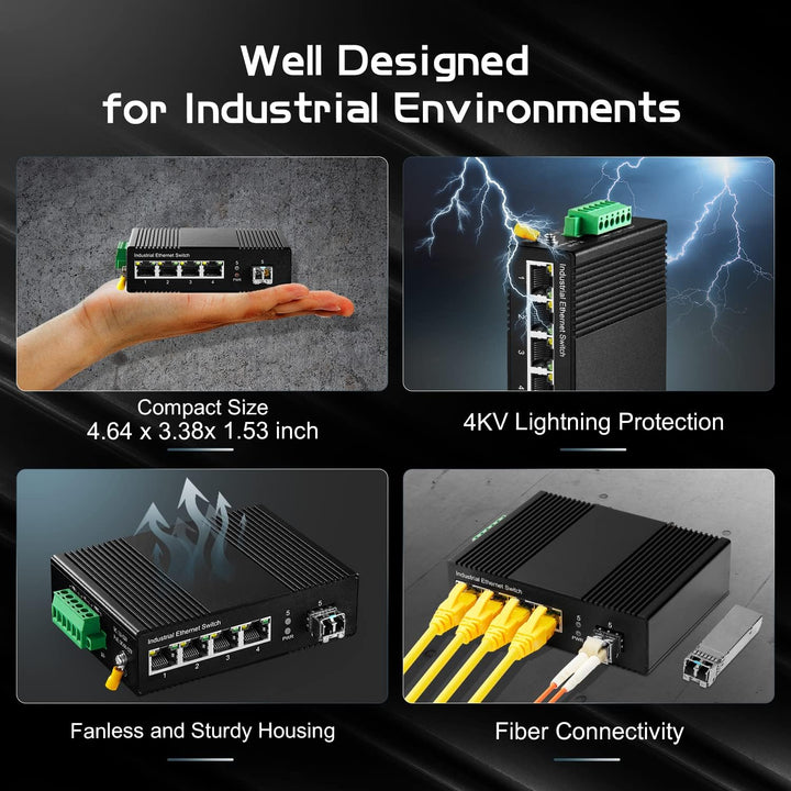 Binardat 5 Port Gigabit PoE Din Rail Industrial Ethernet Switch, 4 PoE IEEE802.3af/at, 1 SFP Port mi