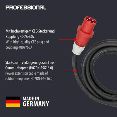 Brennenstuhl CEE Verlängerungskabel IP44 (10m Kabel, H07RN-F 5G16,0, 400V/63A 5-polig mit CEE Stecke