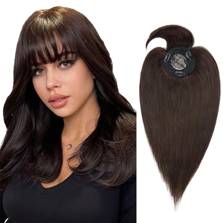 Haarteile Echthaar Clip in Extensions Echthaar Topper Extensions Echthaar mit Pony(11cm lang) Toupet
