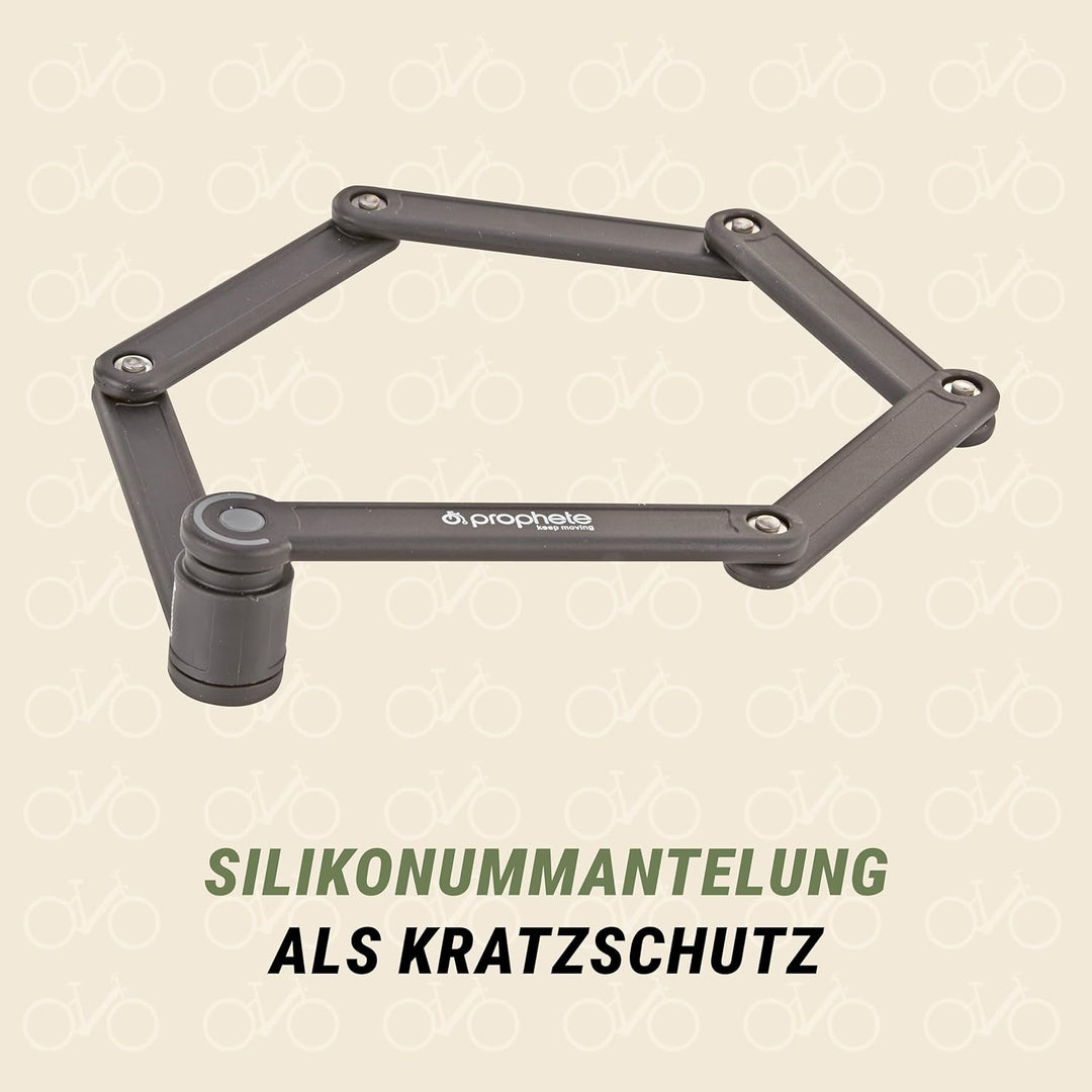 Prophete Faltschloss | Fahrradschloss | Länge: 85 cm | Speziell gehärteter Stahl | 2 Schlüssel | Kun