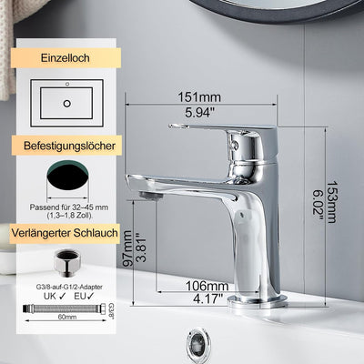 BELZ Wasserhahn Bad, Waschtischarmatur mit Ablaufgarnitur, Waschbecken Armaturen, Armatur Badezimmer