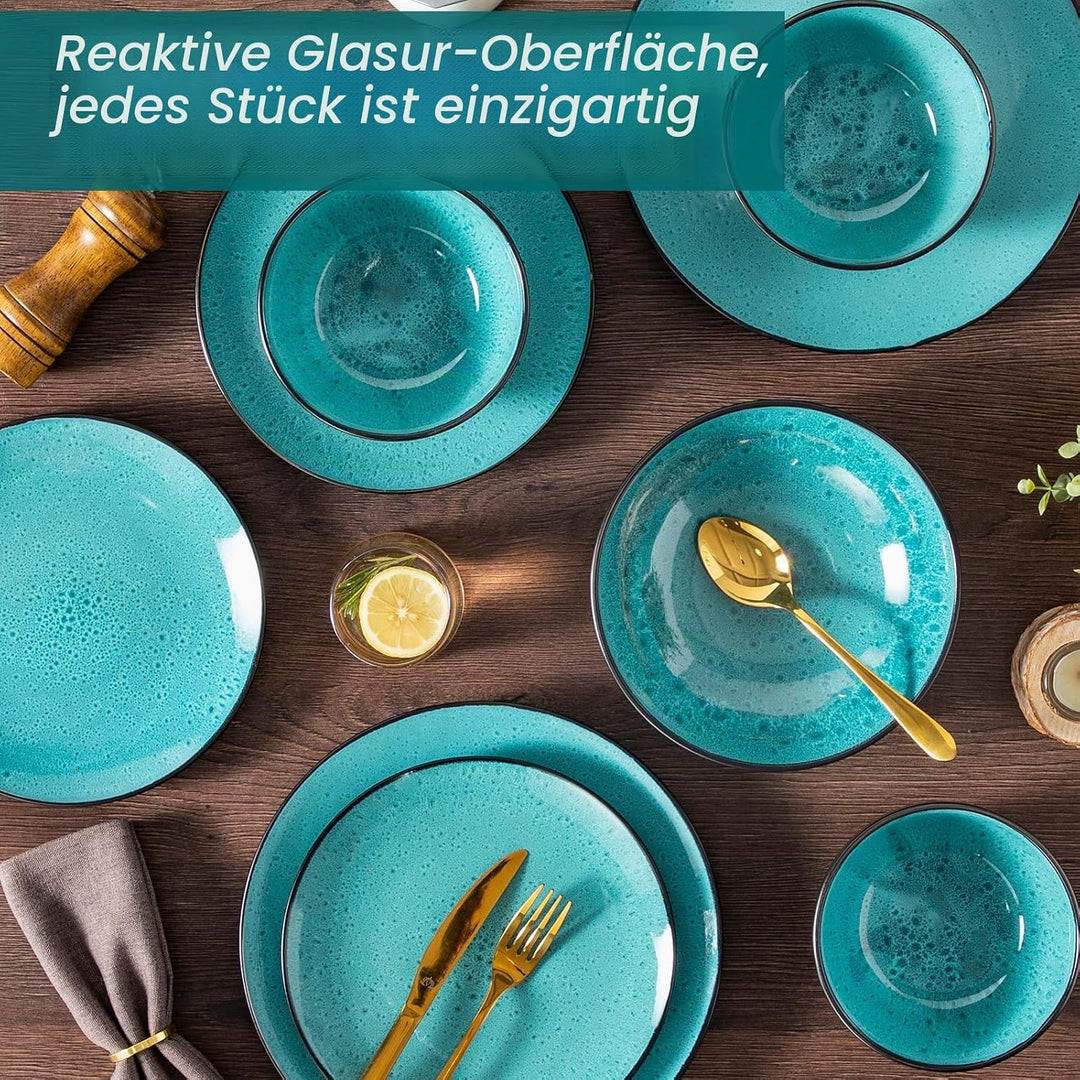Steingut Geschirr Set, vancasso BUBBLE Tafelservice 6/12 Personen, Geschirrset 12 Personen aus Stein