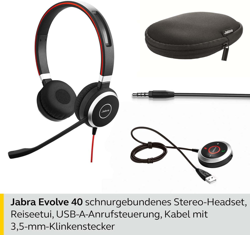 Jabra Evolve 40 MS Stereo Headset – Microsoft Certified Headphones for VoIP Softphone with Passive N