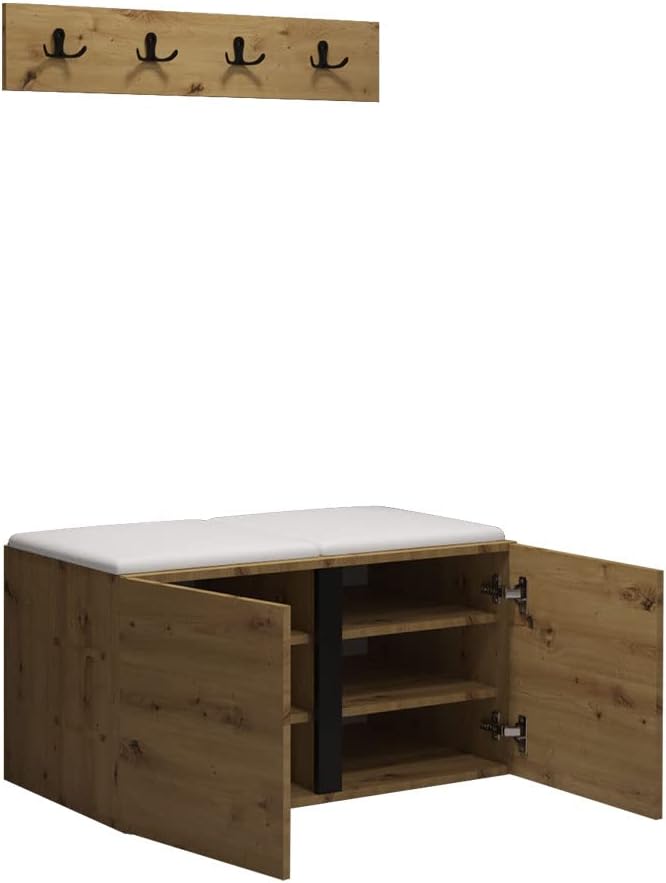 Mirjan24 Garderoben-Set Monati VI, Schuhschrank + Kleiderhakenbrett und Gepolstertes Paneel/Wandpane