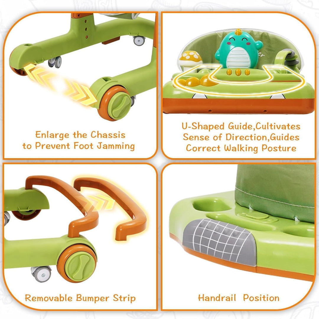 Lauflernwagen Baby Dinosaurier mit Musikalischem Spielset,Fussstütze,Höhenverstellbar,360° Geräuscha