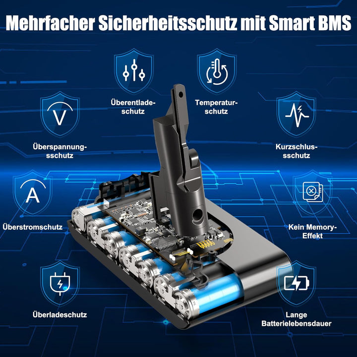 V7 Akku für Dyson V7, 6000mAh Akku Kompatibel mit V 7 Animal Absolute Motorhead Pro Fluffy Mattress