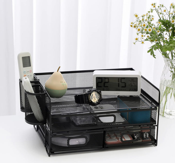 Vikmyer 3-Trays Desktop Organizer mit Schublade, Mesh Büro Schreibtisch liefert Organizer Dokumenten