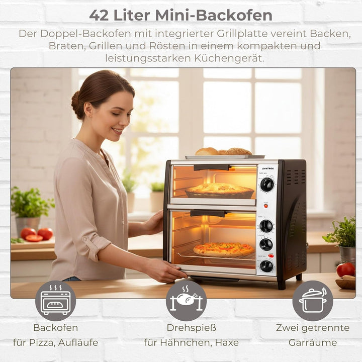 Syntrox 42 l Kleiner Mini Backofen Lollox | Miniofen | Pizzaofen | Pizzabackofen, 42 Liter, inklusiv