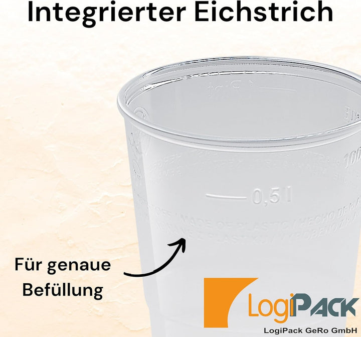 LogiPack GeRo Trinkbecher | Eichstrich 0,5l | Bierbecher Plastikbecher Einwegbecher aus Kunststoff P