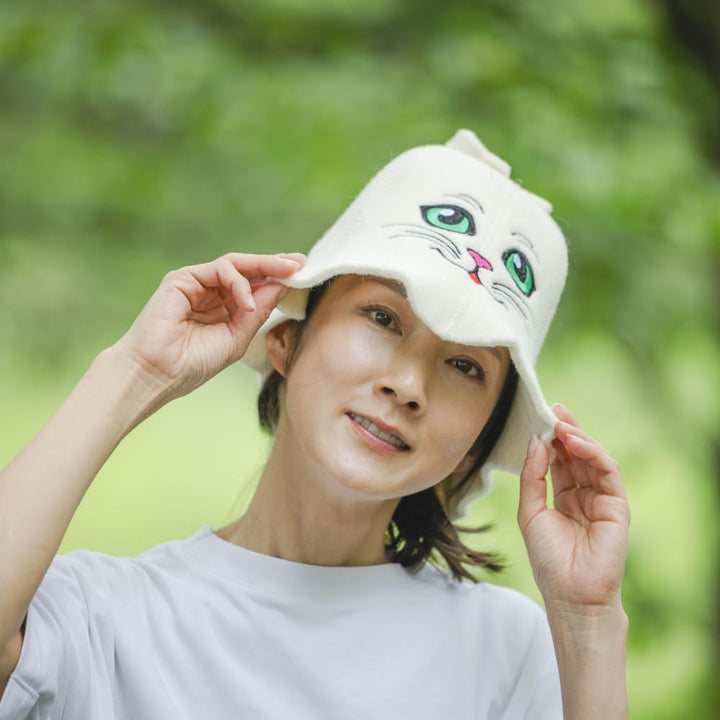 Natural Textile Saunahut 'Sauna Kitten' White - 100% organische Wollfilzmützen - Schützen Sie Ihren