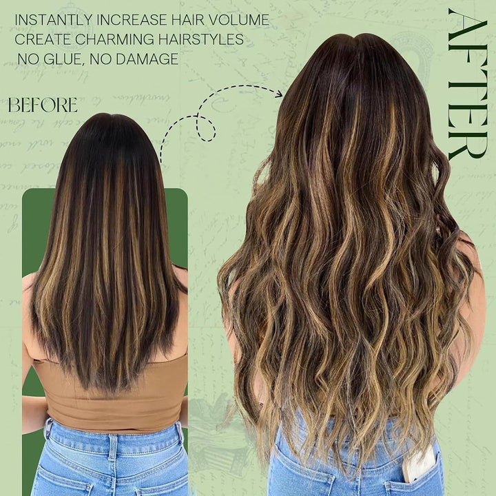 RUNATURE Echthaar Extensions Clip Schwarz Balayage 35cm 7pcs Ombre Glatt Echte Haare 120g 