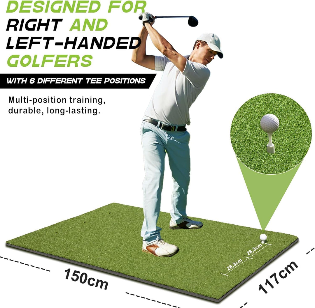 Golf Abschlagmatte 150 x 117 cm, 6 Abschlagpositionen, Kunstrasen, Grün, Faltbar, Ideal für Indoor u