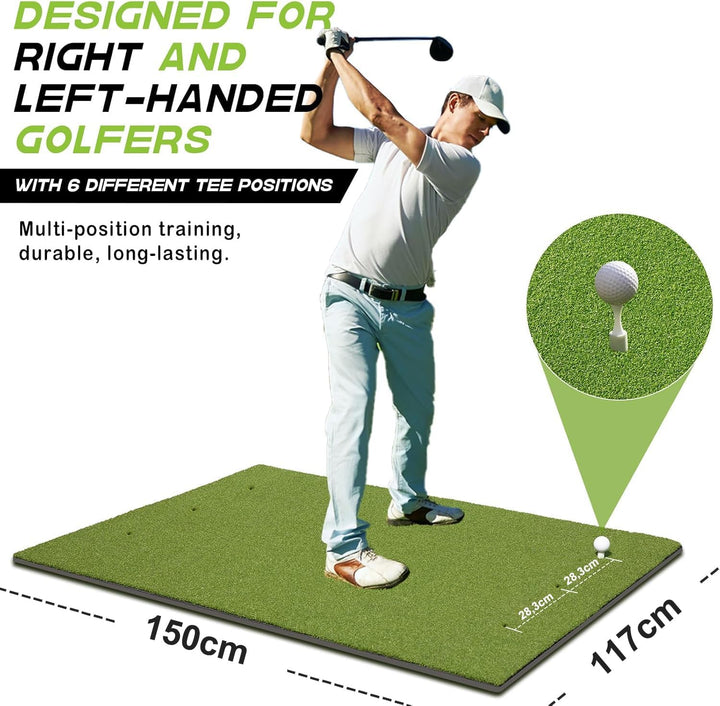 Golf Abschlagmatte 150 x 117 cm, 6 Abschlagpositionen, Kunstrasen, Grün, Faltbar, Ideal für Indoor u