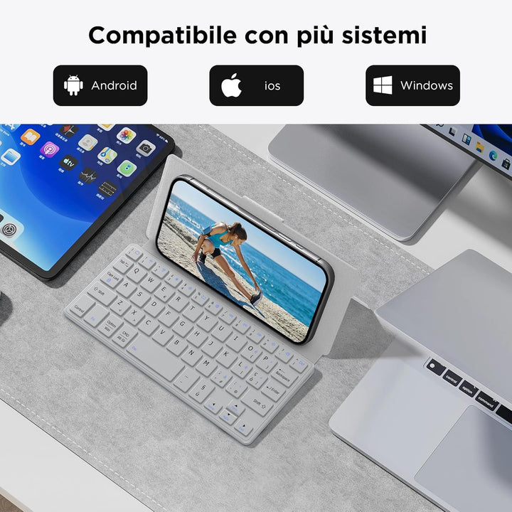 CACOE Bluetooth Tastatur mit Ständer, Mini Tastatur für Handy, Ultraflache Tragbare, Faltbare, Dual-