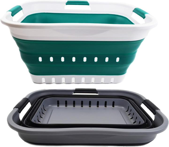 SAMMART 2er-Set - 30L zusammenklappbarer Kunststoff-Wäschekorb - Faltbarer Pop-Up-Aufbewahrungsbehäl