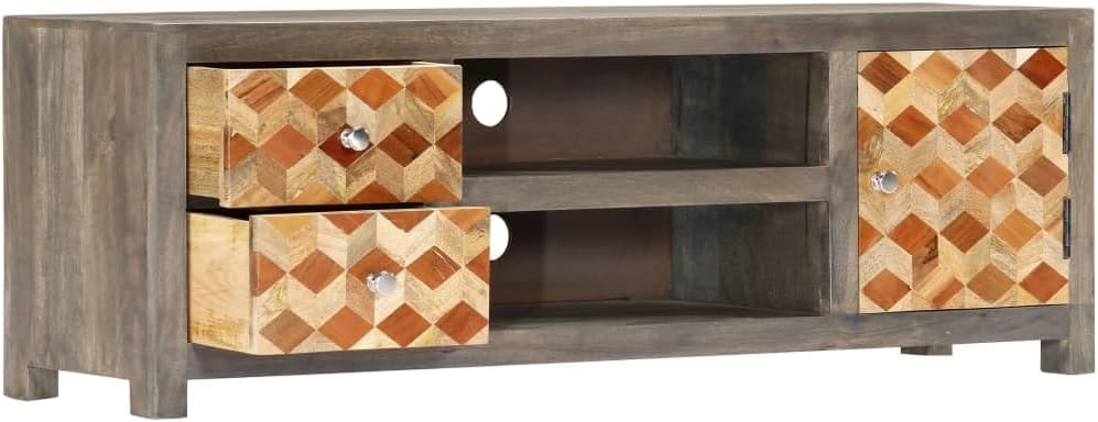 vidaXL Mangoholz Massiv TV Schrank Mit Rautenmuster TV Möbel Tisch Lowboard Fernsehtisch Fernsehschr