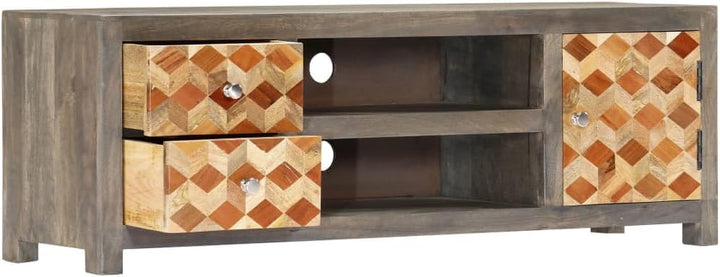 vidaXL Mangoholz Massiv TV Schrank Mit Rautenmuster TV Möbel Tisch Lowboard Fernsehtisch Fernsehschr