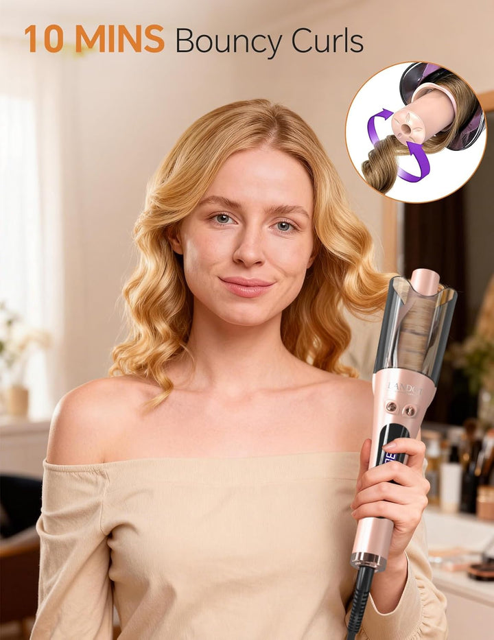 LANDOT 25mm Automatischer Rotierender Lockenstab - Für Beach Waves und Natürliche Locken, mit 8 Temp