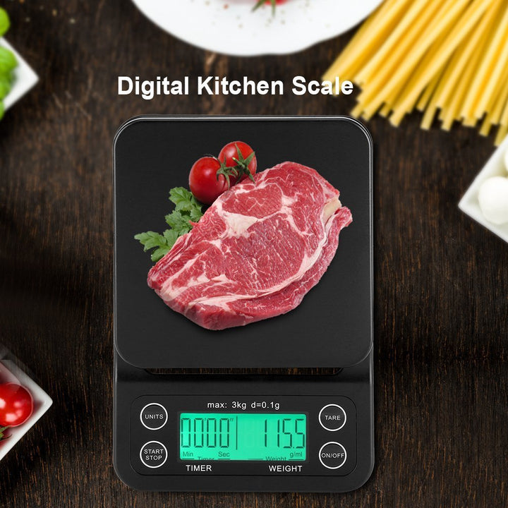 Fdit 3 kg/0,01 ° Elektronische LCD Digital Küche Lebensmittel Massstab Drip Kaffee Gewicht mit Timer