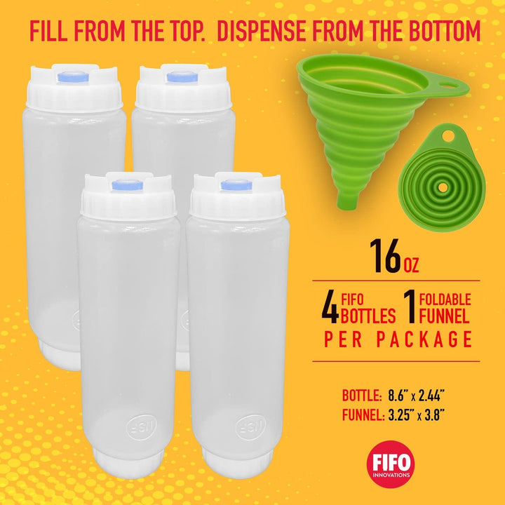 FIFO Quetschflasche nachfüllbar (6 Pack) Blauer Spender für dicke Gewürze, Zahnsteinsossen, Rellish