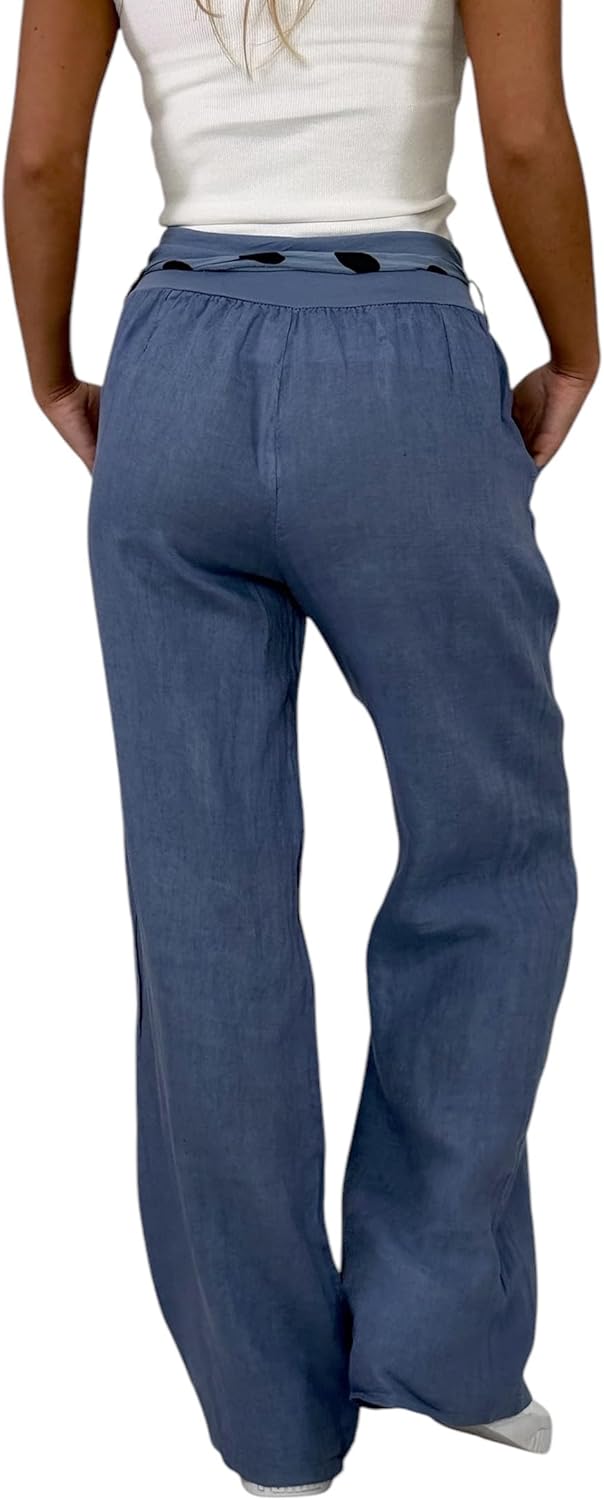 Mississhop Damen Leinenhose Freizeithose 100% Leinen Hose Elegante Stoffhose XXL Grau, XXL Grau