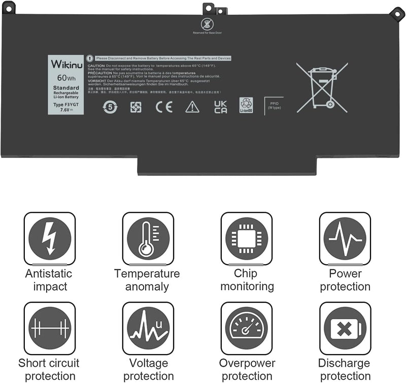 Wikinu 60Wh F3YGT Laptop Akku für Dell Latitude 12 7000 7280 7290 13 7000 7380 7390 P29S002 14 7000