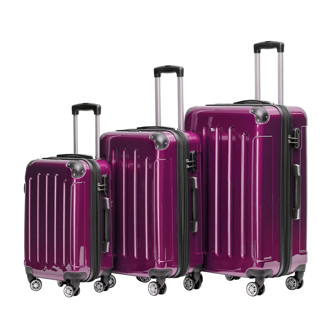 BEIBYE Zwillingsrollen 2048 Hartschale Trolley Koffer Reisekoffer Taschen Gepäck in M-L-XL-Set (Lila