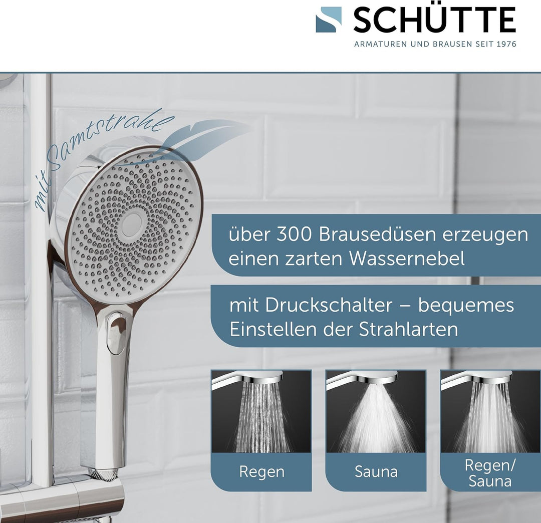 SCHÜTTE Handbrause SAMOA RAIN | Samtstrahl-Technologie | Duschkopf mit über 300 Düsen | 3 einstellba