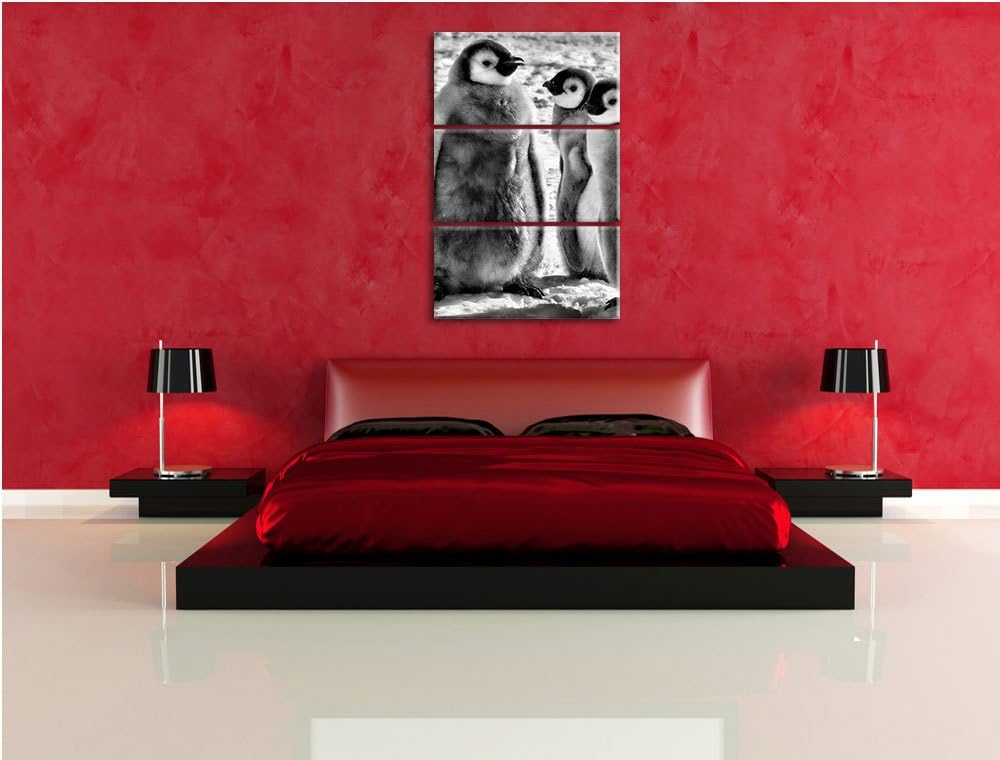 Pixxprint Monocrome, DREI Kaiserpinguin-Küken 3-Teiler Leinwandbild 120x80 Bild auf Leinwand