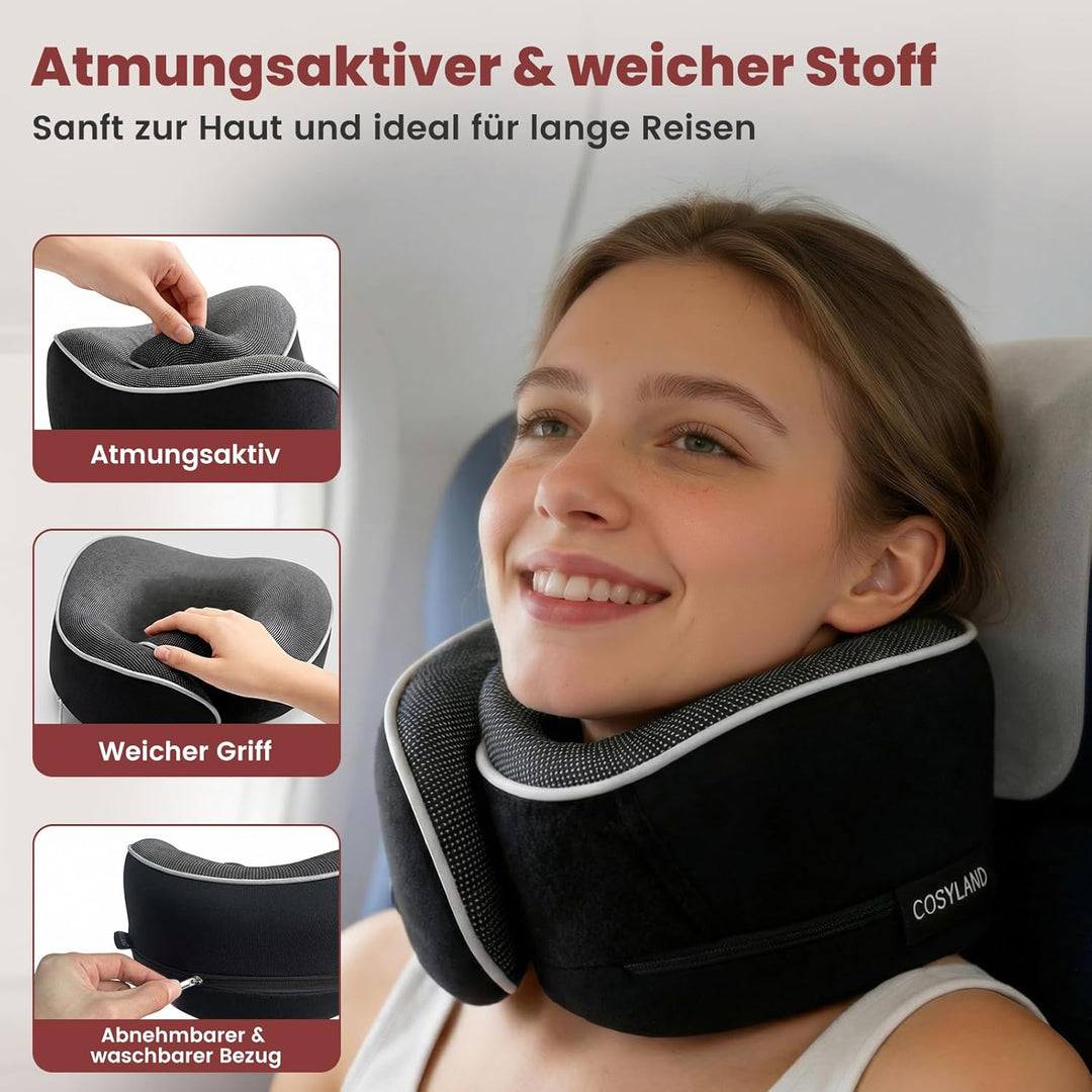 COSYLAND Nackenkissen Flugzeug & Auto - 360° Support Memory Foam Reisekissen Verstellbar - Ergonomis