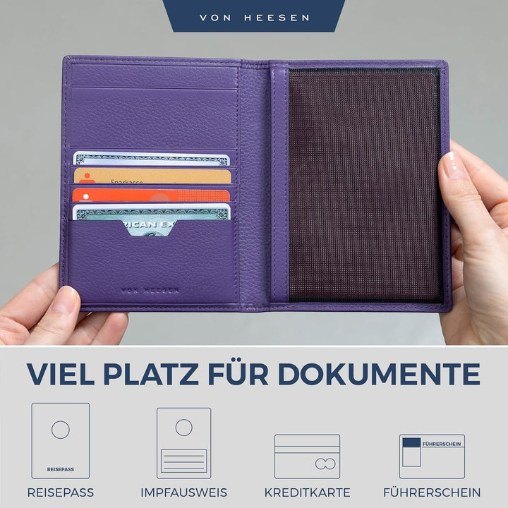 VON HEESEN® Reisepasshülle Leder Etui mit RFID-Schutz - Passhülle Passport Reisepass Mappe Hülle Org
